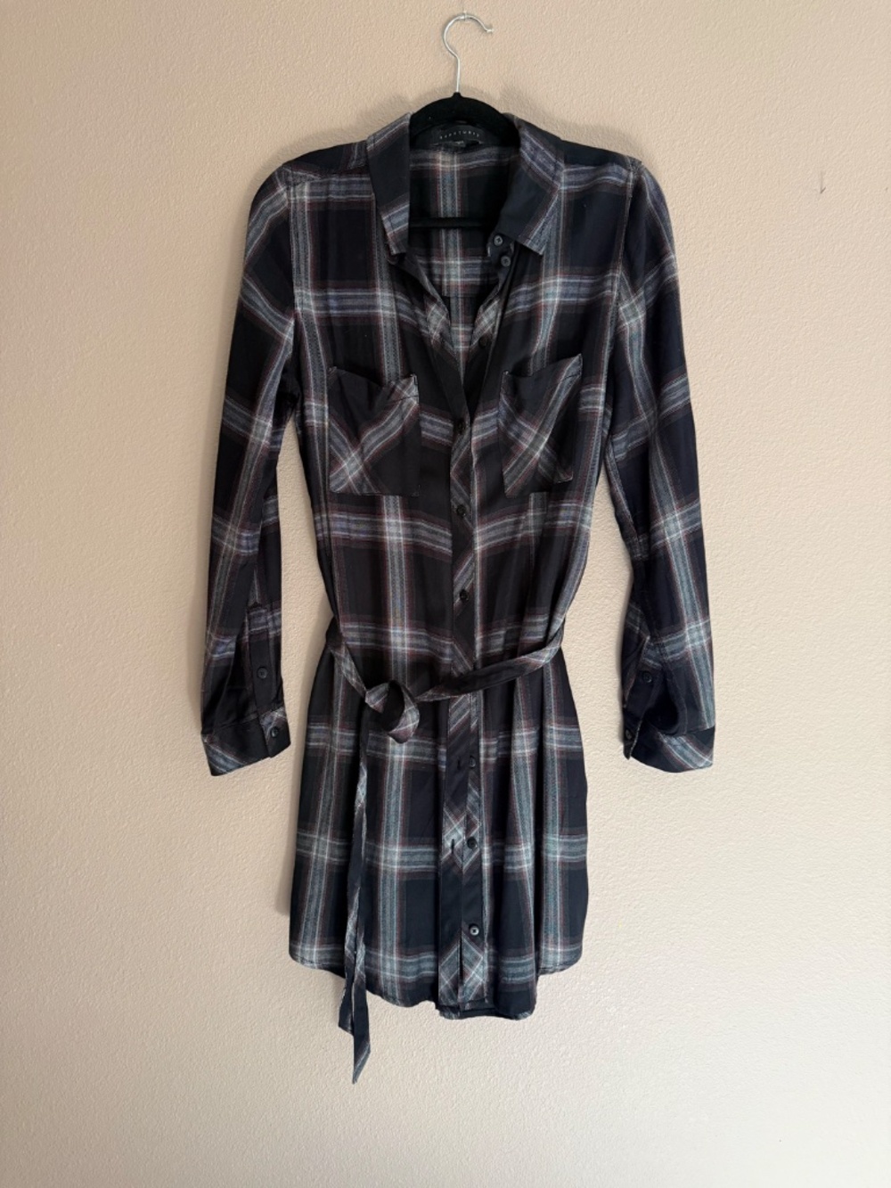 Sanctuary Plaid Shirt Dress/Tunic/Belted/ Button Front/ Women’s L